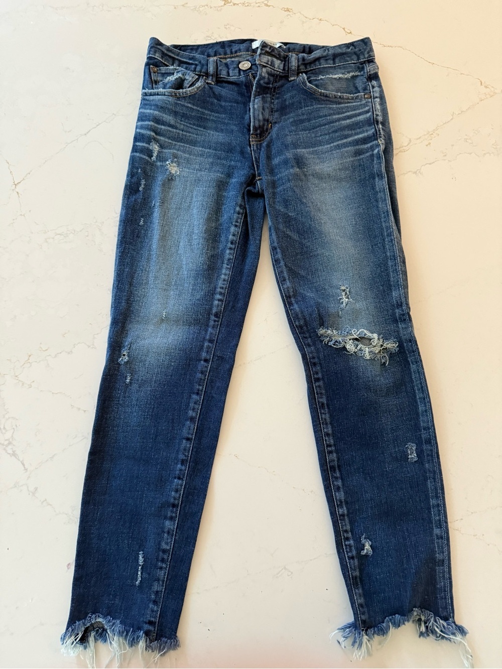 Moussy Vintage Dark Blue Distressed Cropped Ankle Jeans